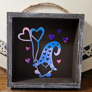 Gnome with Heart Balloons Hanging Sign